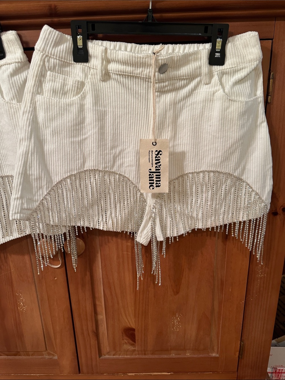 Savanna Jane Ivory Corduroy Shorts with Beaded Fringe